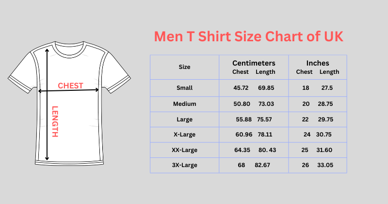 T Shirt Size Chart Guide In UK : Exact Print